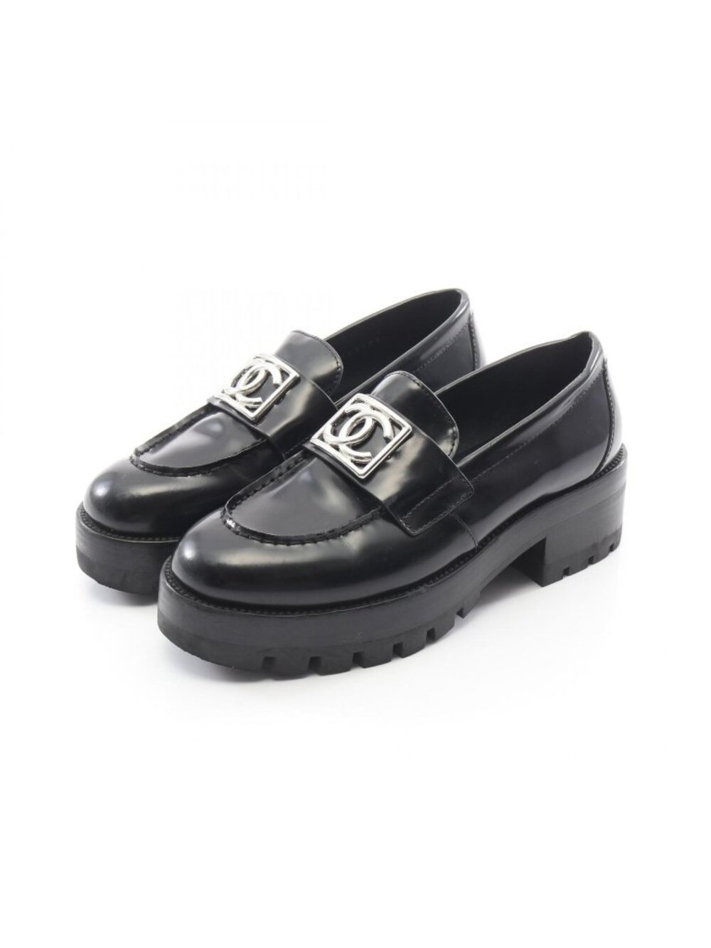 Chanel Loafers CC Logo Black Leather
